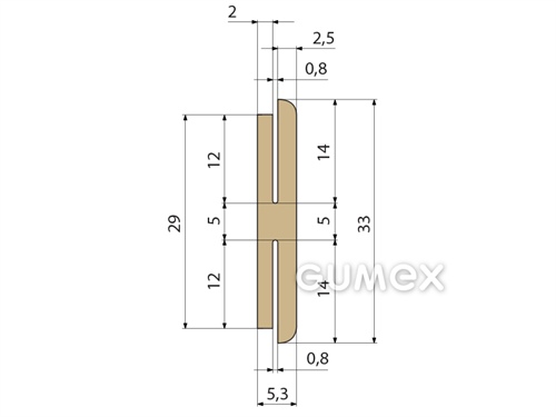 Silikonový profil tvaru "H", 33x5,3/0,8/0,8mm, 75°ShA, -60°C/+180°C, béžový
